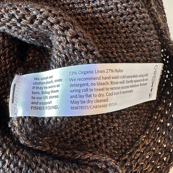 Eileen Fisher 3/4 Sleeve Shimmer Chainette Top Sweater Organic Linen Medium - Picture 5 of 5